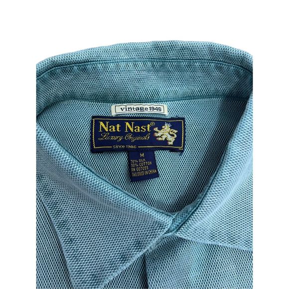 Mens Nat Nast Luxury Originals Silk Short Sleeve Blue Button Up Size Medium - Picture 4 of 11
